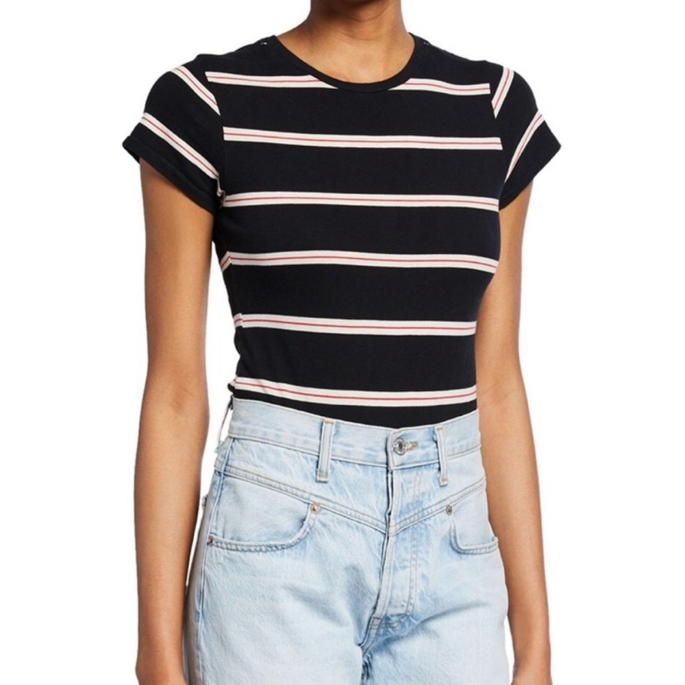 NEW RE/DONE Striped Bodysuit Crew Neck Cotton